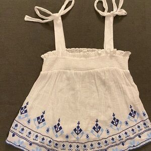 Blu Pepper White Embroidered Crop Flowy Tank